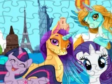 Puzzle degli unicorni che viaggiano per il mondo